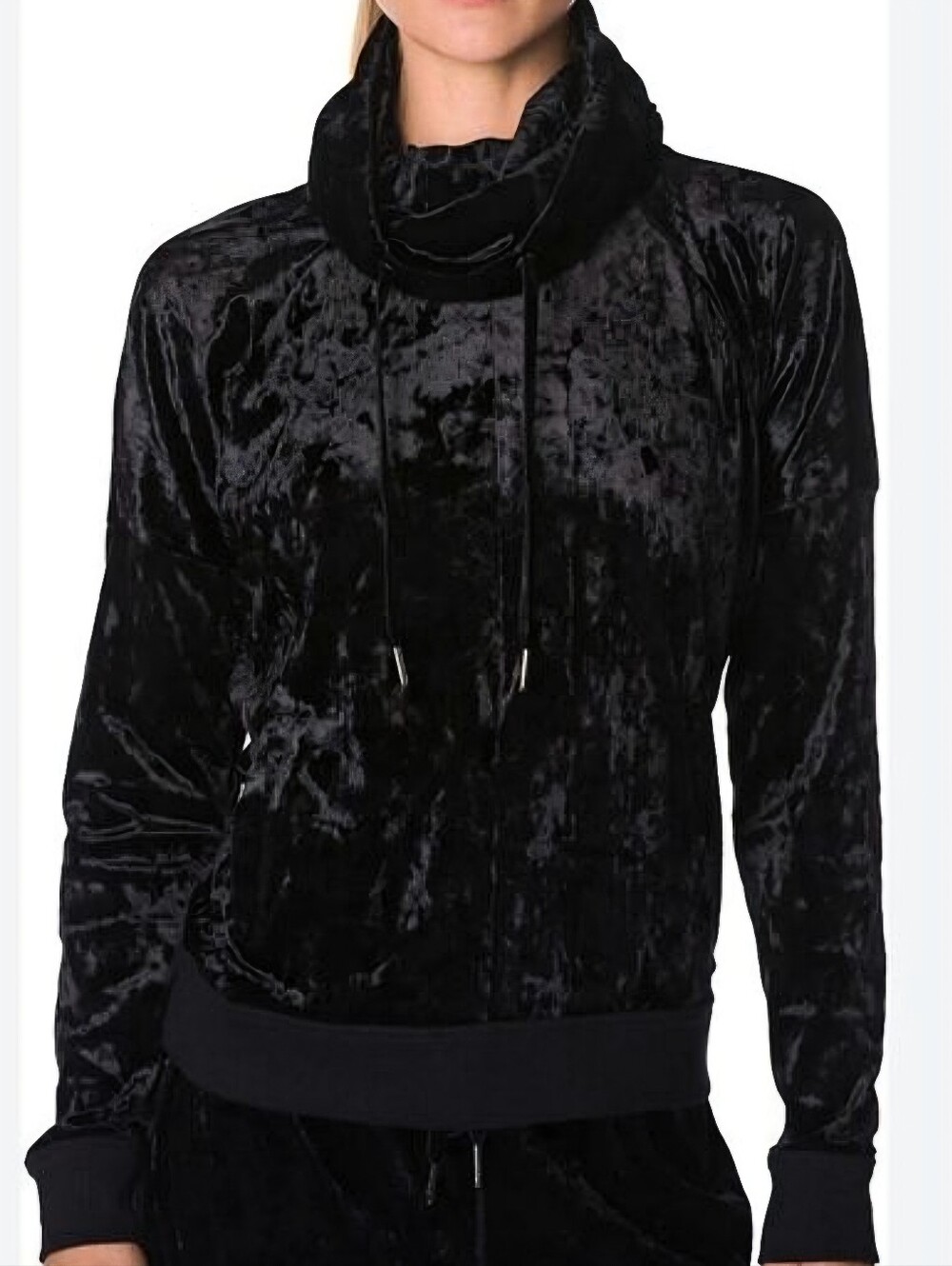 Betsey Johnson Crushed Velvet Funnel Neck Pullover Black Size M Cozy Loungewear
